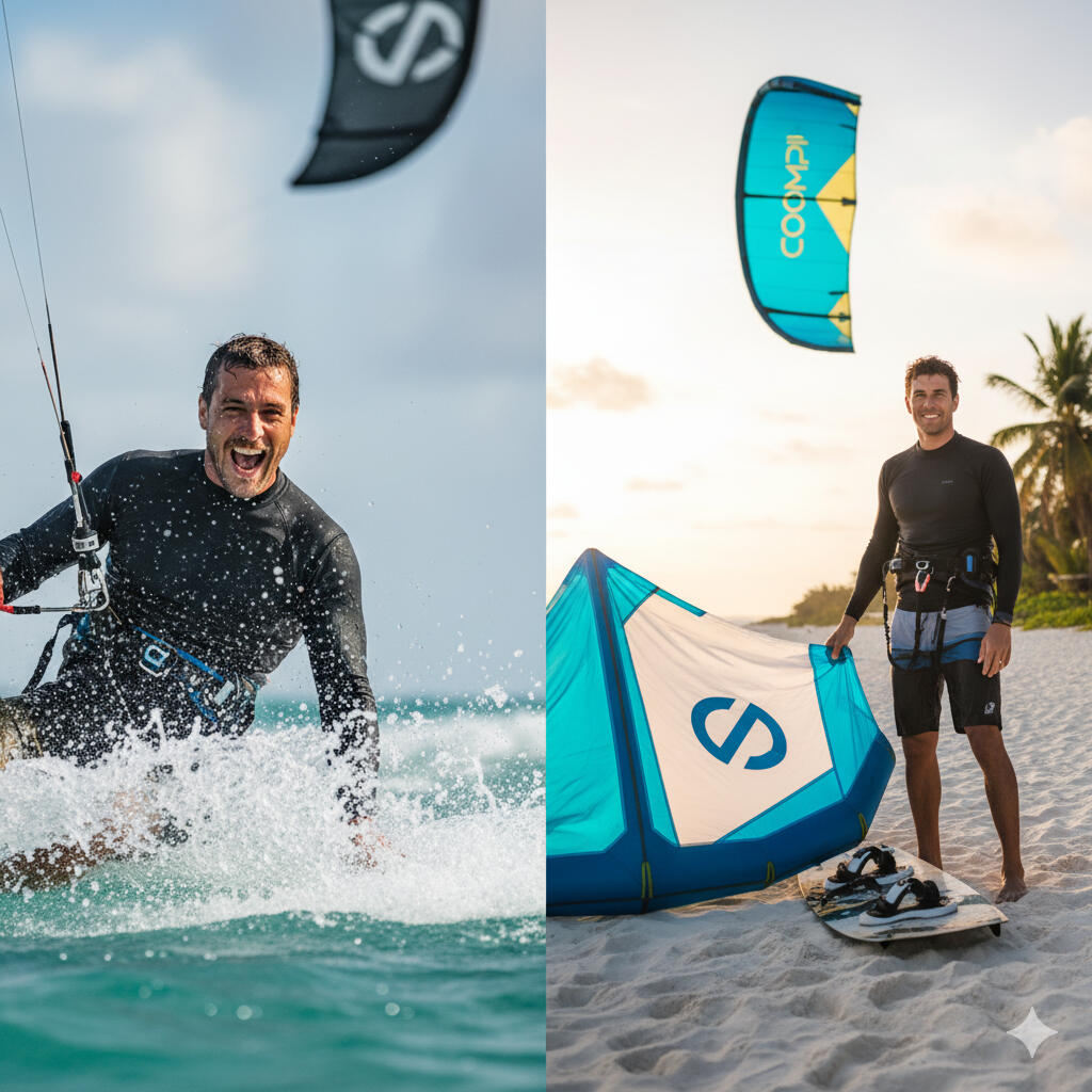 Find your ride. Anywhere the wind takes you. 🌍 COOMPI app home screen showing global search to rent kitesurf, wingfoil and surf gear worldwide. Connect riders, shops and schools.